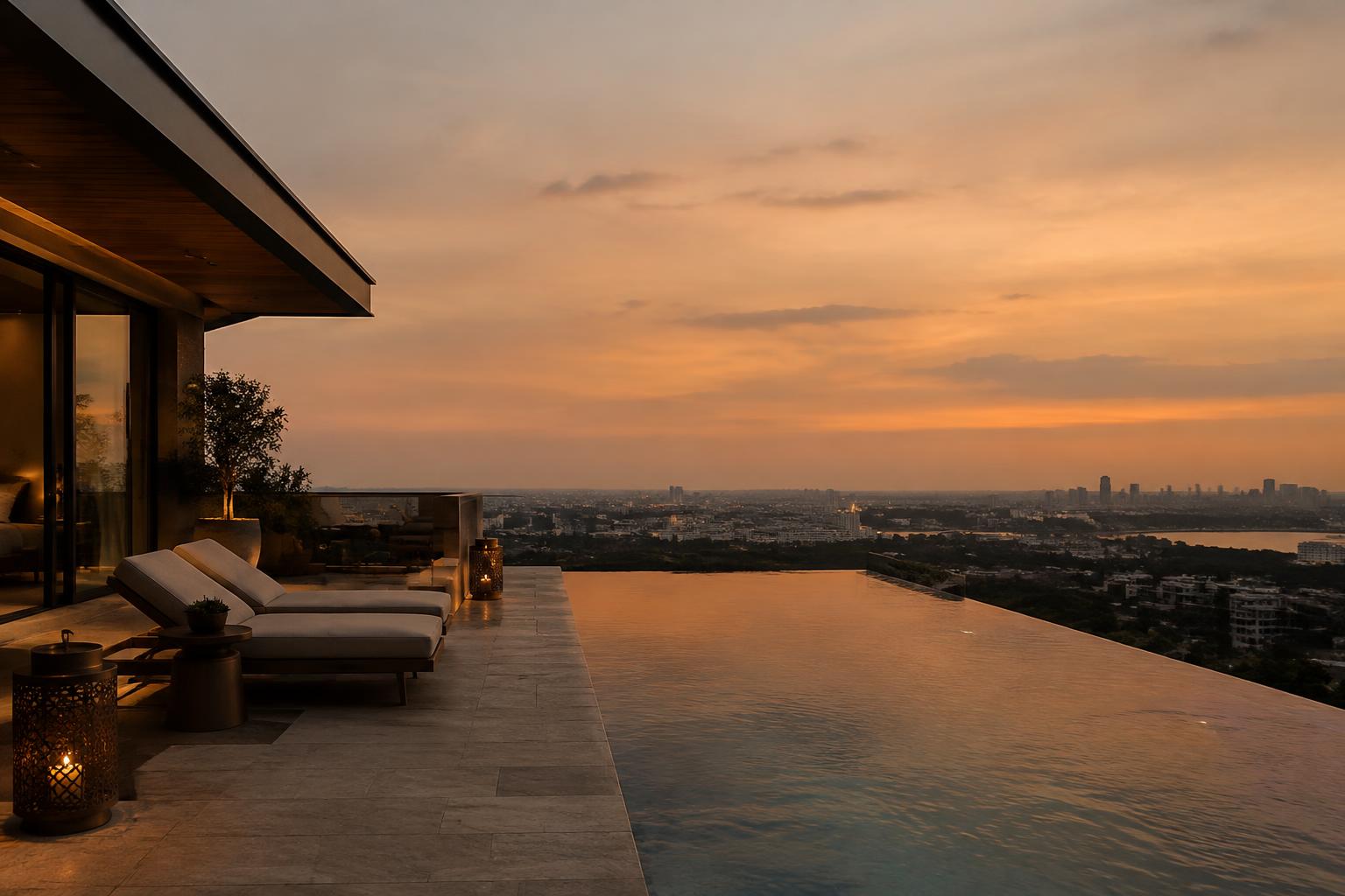 Rooftop infinity pool at dusk